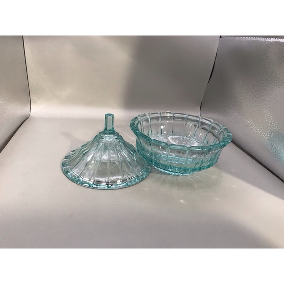 VTG 1970'S Indiana Glass Tiara 6" Diameter 6" Tall Aquamarine Covered Dish - Picture 4 of 8